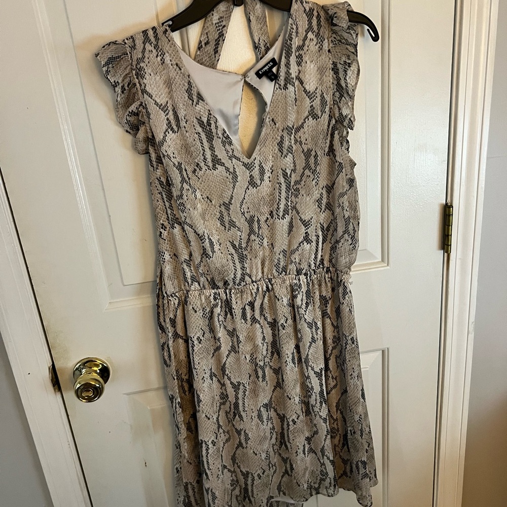 Express Snake Print Dress - Black and Cream and Gold